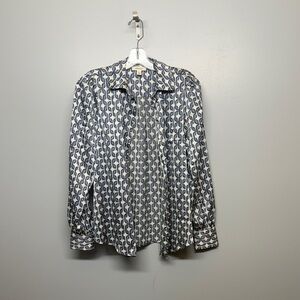 Tamara H Navy and White Pattern Button Down Shirt SIZE XS
